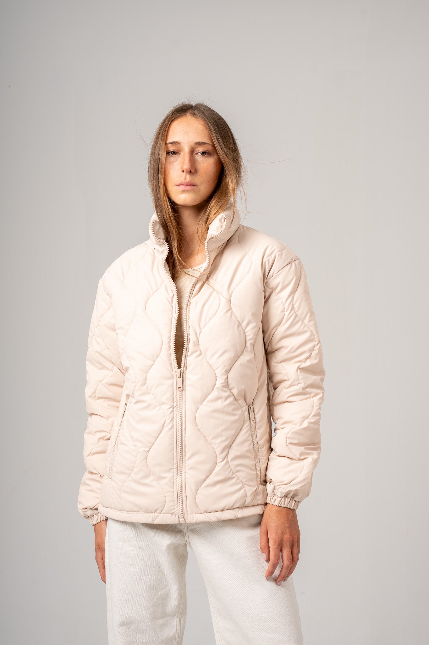 Cream High Neck Puffer Jacket